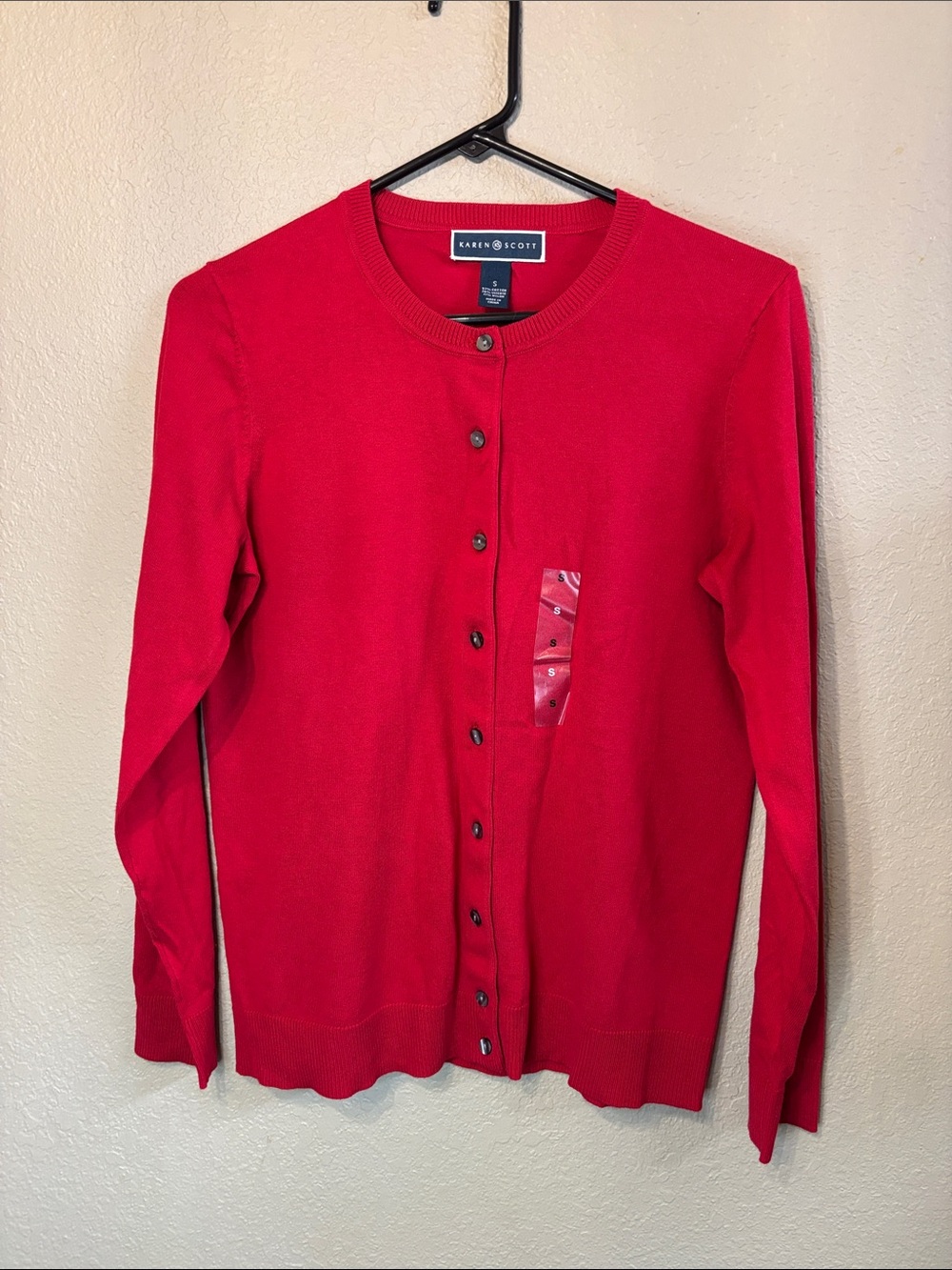 New Karen Scott Sweater Women’s Red Button Up Long Sleeve Casual Cardigan Small
